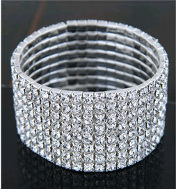 Браслет со стразами 8 рядов 3 см Белый / 8 /уп 60/серебро - Галеонтрейд фото 2