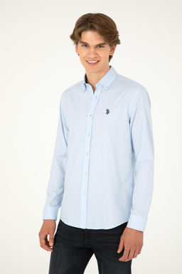 Мужская голубая базовая рубашка с длинным рукавом Неожиданная скидка в корзине