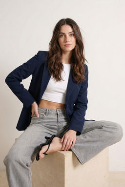 TRENDYOLMILLA Lacivert Regular Astarl? Dokuma Blazer Ceket TWOSS20CE0126 фото 18