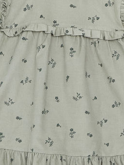 Bisiklet Yaka K?z Bebek ?i?ekli Kadife Elbise