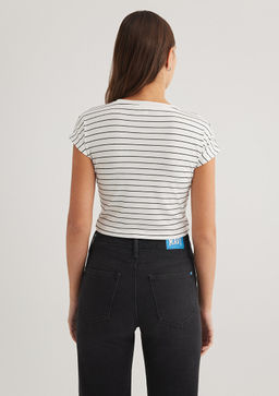 Beyaz Cizgili Basic Tisort - Mavi фото 4