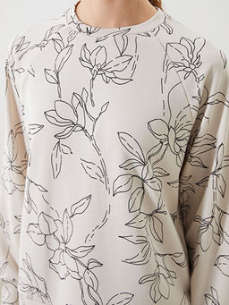 Bisiklet Yaka ?i?ekli Oversize Kad?n Sweatshirt