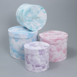 Набор шляпных коробок для цветов 4 в 1 Облака, 14 х 13 см - 20 х 17.5 см