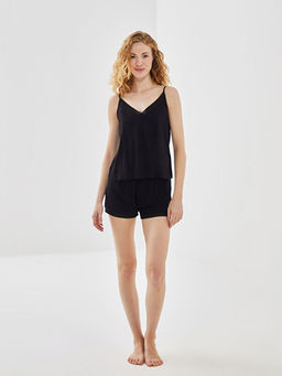 V Yaka Kad?n ?ortlu Pijama Tak?m?