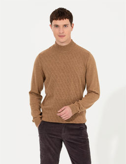 Camel Melanj Slim Fit Yar_m Bal_k__ Yaka Triko Kazak