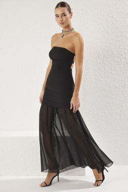 Siyah A-Kesim Dokuma Uzun S?k Abiye Gece Mezuniyet Elbisesi TPRSS25AE00119