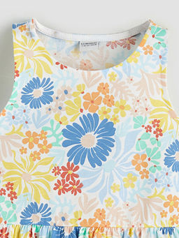 Bisiklet Yaka ?i?ekli K?z ?ocuk Elbise