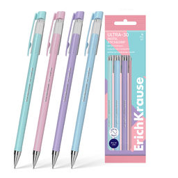 Цена за 12 шт. Набор из 4 ручек шариковых ErichKrause ULTRA-30 Stick&Grip Pastel 0.7, Super Glide Technology, цвет чернил синий (в пакете)