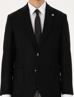 Siyah Y_n Kar___ml_ Slim Fit Ceket