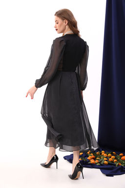 Платье NIKVA н416-7 чёрный+белый горошек  фото 7