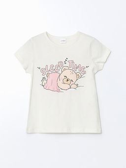 Bask?l? K?z ?ocuk Pamuklu ?ortlu Pijama Tak?m?