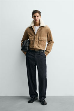 LEATHER AND SUEDE JACKET WITH FAUX SHEARLING