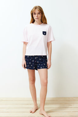 Trendyolmilla Pembe Cok Renkli Cicekli Sortlu Orme Pijama Tak?m? THMSS24PT00214  фото 4