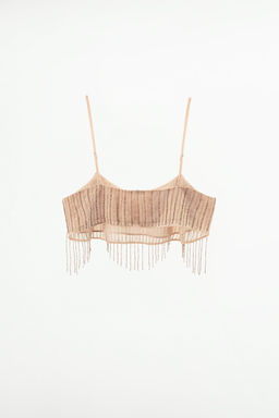 CREPE TOP WITH FRINGING AND BEADS - Zara фото 4