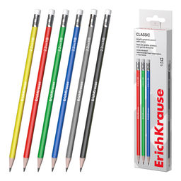Цена за 12 шт. Чернографитный карандаш пластиковый ErichKrause Classic triangle, трехгранный, с ластиком, HB (в коробке по 12 шт.)
