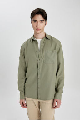 Рубашка из тенселя с длинным рукавом стандартного кроя