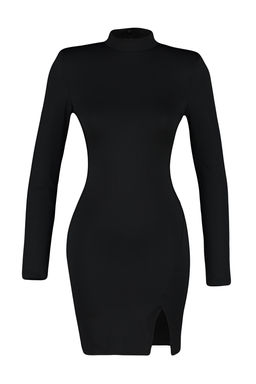 TRENDYOLMILLA Siyah Vucuda Oturan Dik Yaka Orme K?sa S?k Abiye Elbise TPRAW24EL00048  фото 7