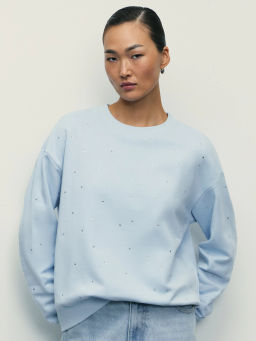 Свитшот из хлопка со стразами / Zarina