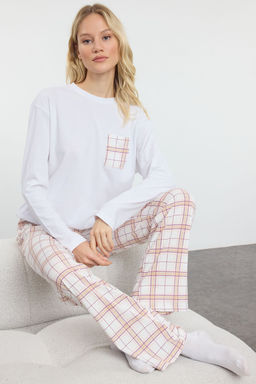 Beyaz-Cok Renkli Pamuklu Ekoseli Cep Detayl? Orme Pijama Tak?m? THMAW25PT00147