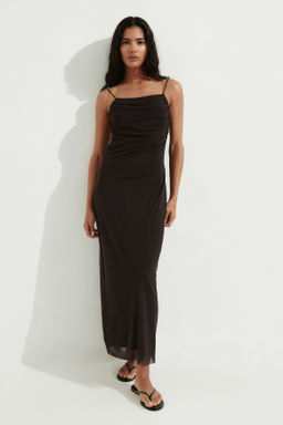 Vestido drapeado de malla con tirantes finos - H&m фото 3