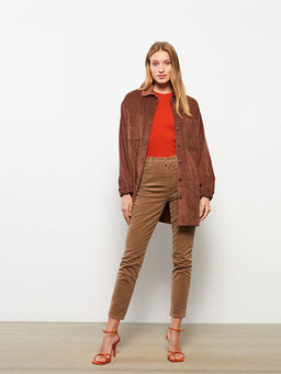 Normal Bel Dar Fit D?z Kadife Kad?n Pantolon