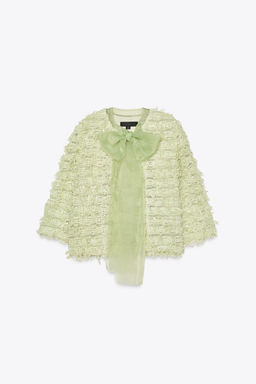 FRINGED KNIT CARDIGAN WITH ORGANZA TIE - Zara фото 5