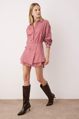 Trendyolmilla Limited Edition Mavi Cizgili Gomlek Detayl? Mini Dokuma Elbise TWOSS25EL00522 фото 3