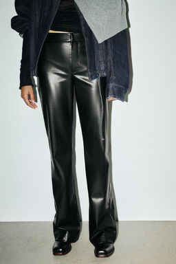 FAUX LEATHER FLARE TROUSERS - Zara фото 8