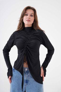 Trendyolmilla Siyah Dik Yaka Vucuda Oturan Esnek Buzgulu Orme Bluz TWOSS25BZ00201