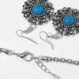 Набор 2 предмета: серьги, колье «Индия», цвет голубой в чернёном серебре, 50 см