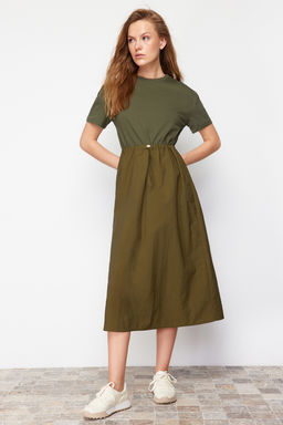 Haki A Kesim Orme Kumas Detayl? Midi Dokuma Elbise TWOSS24EL00447 - Trendyolmilla фото 2