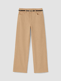 Beli Kemerli Wideleg Kad?n Jean Pantolon