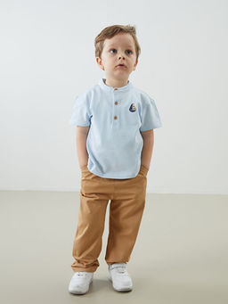 Hakim Yaka Bask?l? Erkek Bebek Ti??rt ve Pantolon 2li