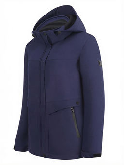 Ветровка женская софтшелл виндстоппер с капюшоном спортивная темно-синего цвета 9616_1TS