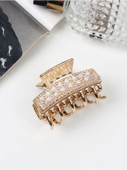 Цена за 6 шт. Крабик для волос «Бурлеск», бусины стразы, 6 см, золото