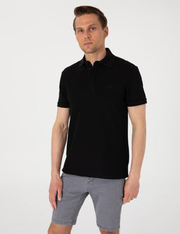 Siyah Slim Fit %100 Pamuk K_vr_lmaz Amerikan Pike Polo Yaka Basic Ti__rt