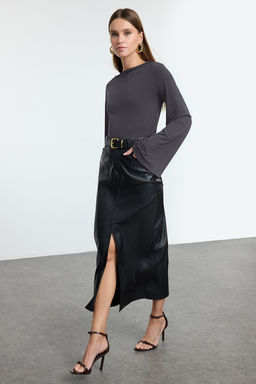 Trendyolmilla Siyah Relaxed/Rahat Kal?p Ispanyol Kol Esnek Orme Bluz TWOAW25BZ00203  фото 2