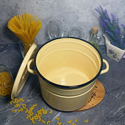 Кастрюля 9,0л 2с200/с без рисунка. кремовый. - Стальэмаль фото 5