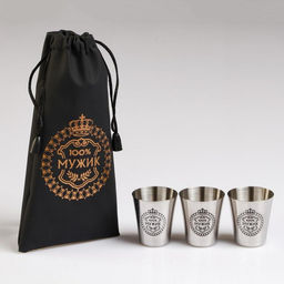 Стопки в чехле 100% Мужик: нержавеющая сталь, набор 3 шт. ? 30 мл
