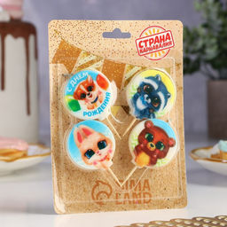 Свечи в торт «Зверята», 4×4.4 см, 4 шт.