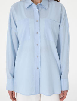 Mavi Oversize Keten Kar___ml_ Uzun Kollu G_mlek - Pierre cardin фото 6