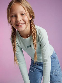 K?z ?ocuk Nak??l? Bisiklet Yaka Ti??rt