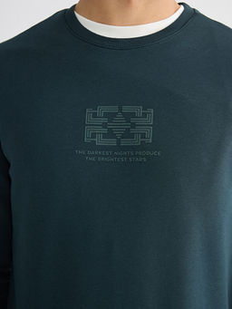 Bisiklet Yaka Bask?l? Erkek Kal?n Sweatshirt