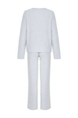 Gri Melanj Pamuklu F?rcal? Soft Fitilli H?rka Orme Pijama Tak?m? THMAW25PT00074