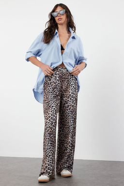 Leopar Bask?l? Wide Leg/Rahat Kesim Yuksek Bel Esnek Pantolon TWOSS23PL00129