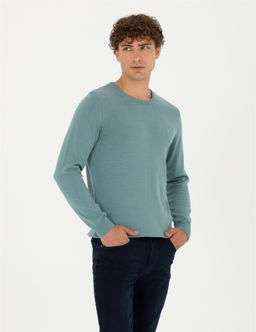 Koyu Mint Slim Fit Bisiklet Yaka Basic Triko Kazak - Pierre cardin фото 3