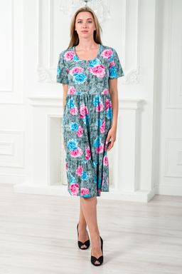 Платье женское с рукавами из кулирки Шейла пион на сером - Амадэль фото 19