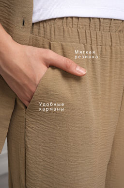 Женский летний костюм оверсайз из ткани-жатка Happyfox