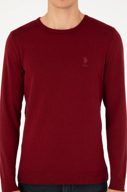Erkek Slim Fit Bisiklet Yaka Bordo Basic Kazak