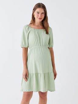 U Yaka D?z K?sa Kollu Hamile Elbise